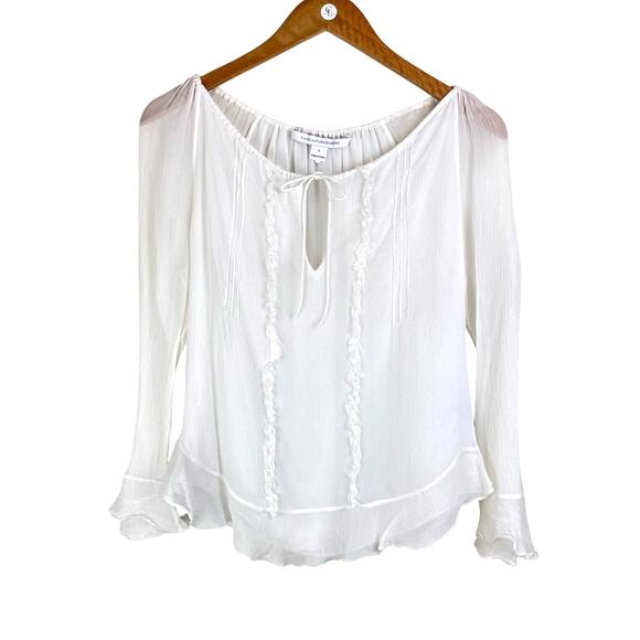 Diane Von Furstenberg Sheer Silk Long Sleeve Tie Up Keyhole Neck Blouse - Picture 10 of 14